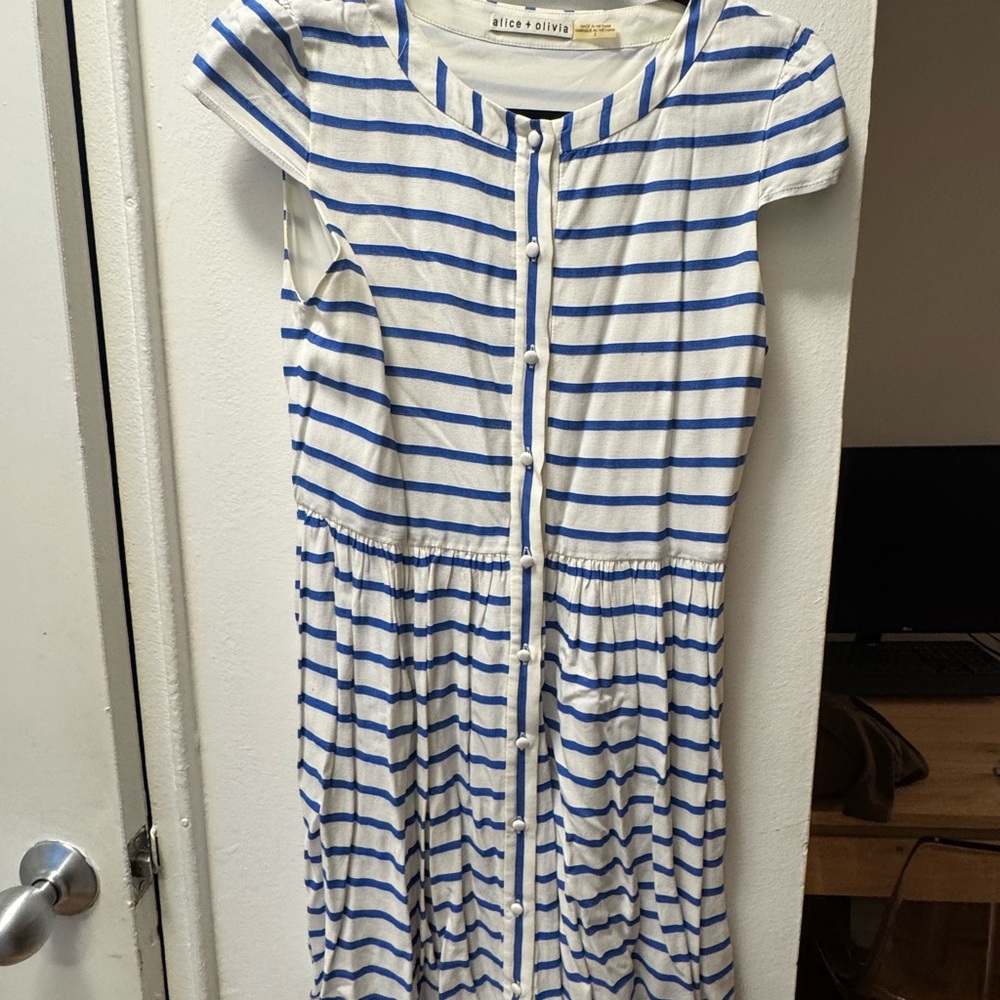 Alice + Olivia Blue and White Striped Mini Dress